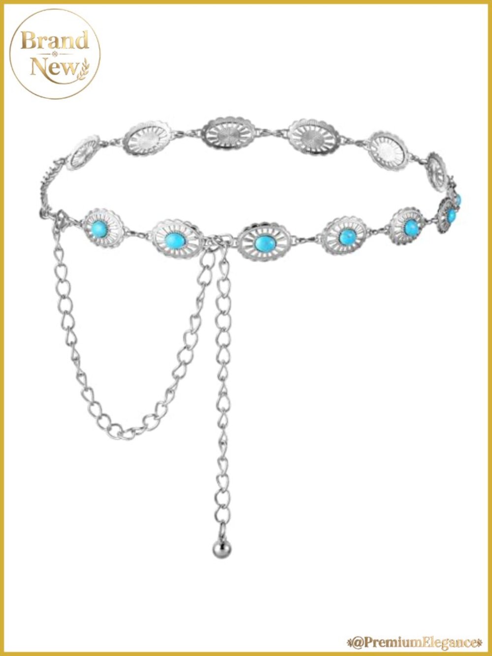 Turquoise Concho Chain Belt Metal Chunky Western Cowgirl